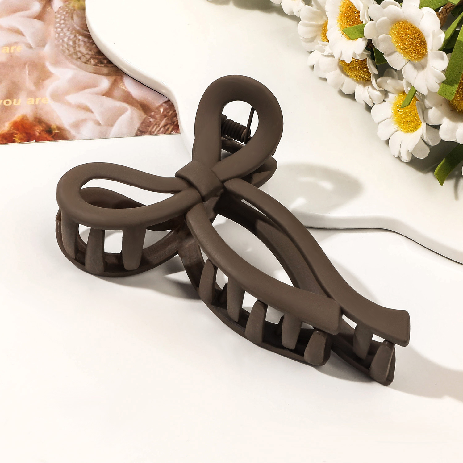 Lazo de cola de caballo, garra grande para el cabello, accesorios para el cabello de cangrejo para mujer, pinzas para el cabello con lazo acrílico sólido, horquillas, pasadores para niñas, diademas: Plata