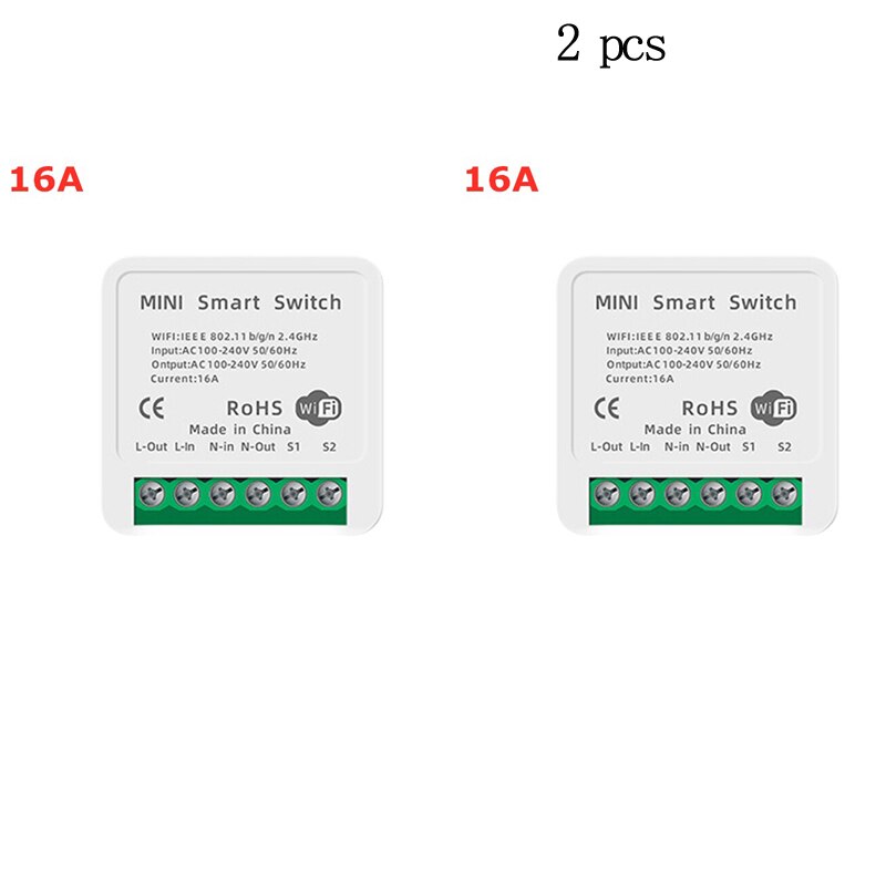 Mini Smart Wifi DIY Switch Supports 2 Way Control, Smart Home Automation Module, Works With Alexa Google Home Smart Life App: 16A 2pcs
