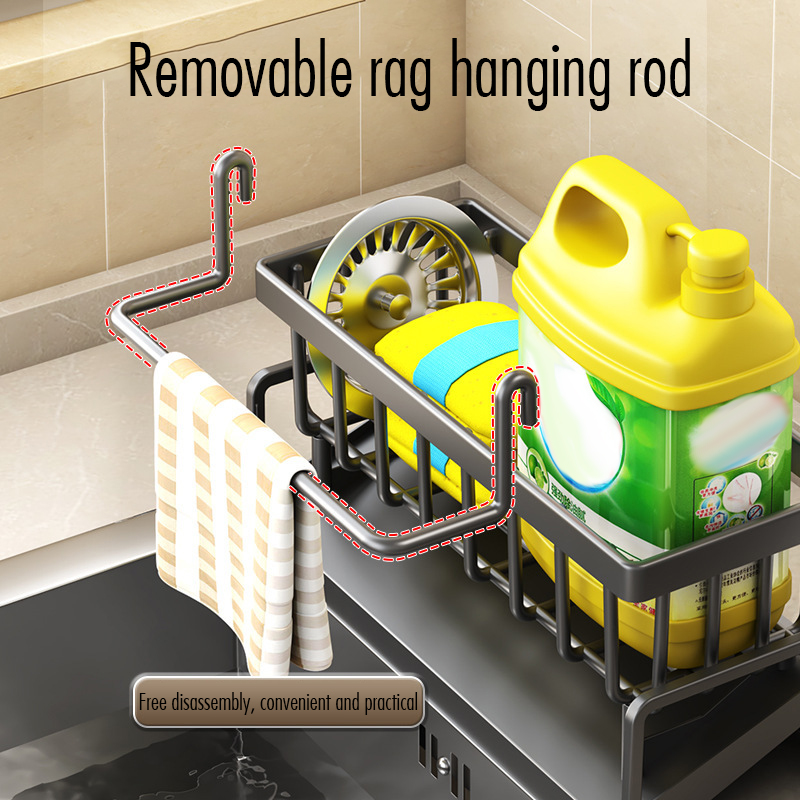 Kitchen Sink Drain Rack CarbonSelf-draining Sink Shelf Soap Sponge Holder Dishcloth Towel Rack Filter Basket Kitchen Accessories