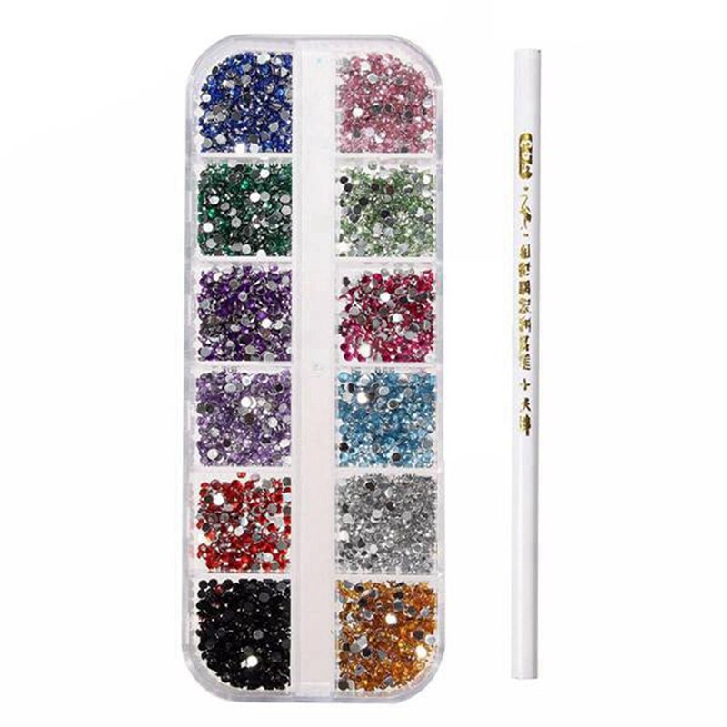 1200Pcs Nail Art Rhinestones Glitters Acryl Tips Wiel Met 3000Pcs Acryl 2Mm Rhinestones Gems Studs Nail Art kit