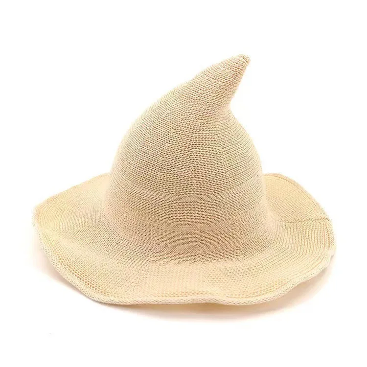 Fashionable Casual Witch Hat Magician Witch Hat Halloween Hat Wool Wizard Hat: Beige