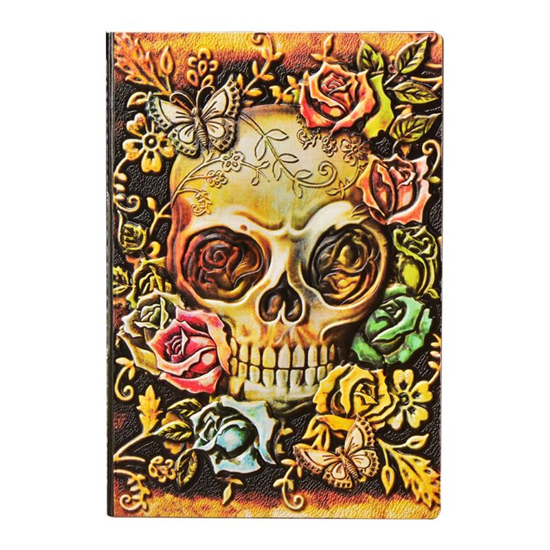 Skull Flower Embossed A5 Leather Notebook Journal Notepad Travel Diary Planner School Office Supplies 19QA: C