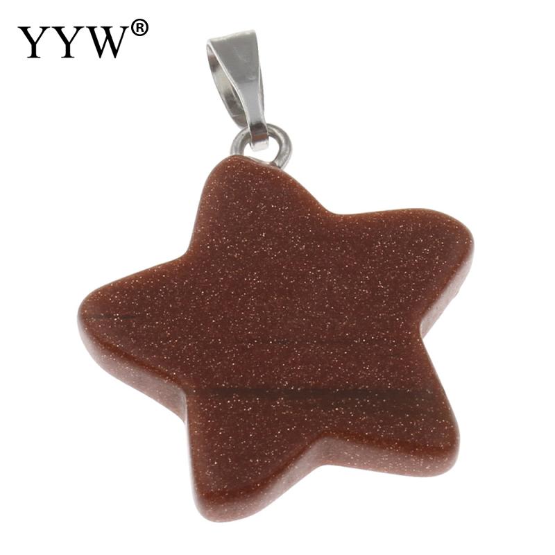 YYW Natural Real Stone Quartz Pendants Jewelry DIY Star Dangle Malachite Aventurine Sea Opal Rose Purple Crystal Stone Pendants: goldstone