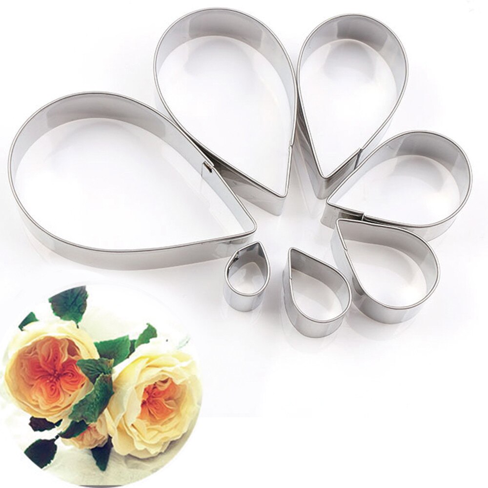 7 stks/set Cake Cutter Rose Vormige Cake Zijde Bloem Mould Mold Rvs Mould Set te Reinigen Bakvormen L523