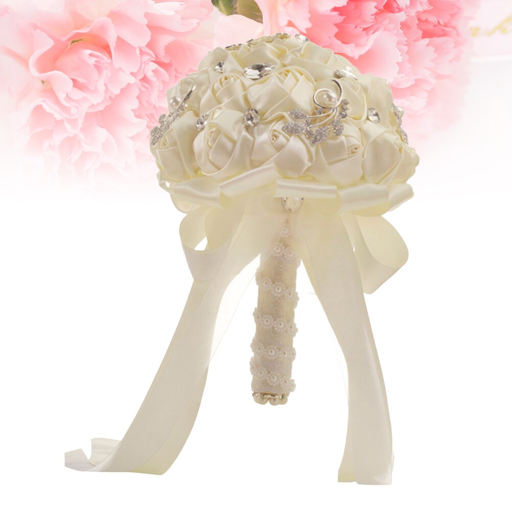 Bruid Bruiloft Boeket Satijnen Lint Bruidsboeket Kunstbloemen voor Wedding Party