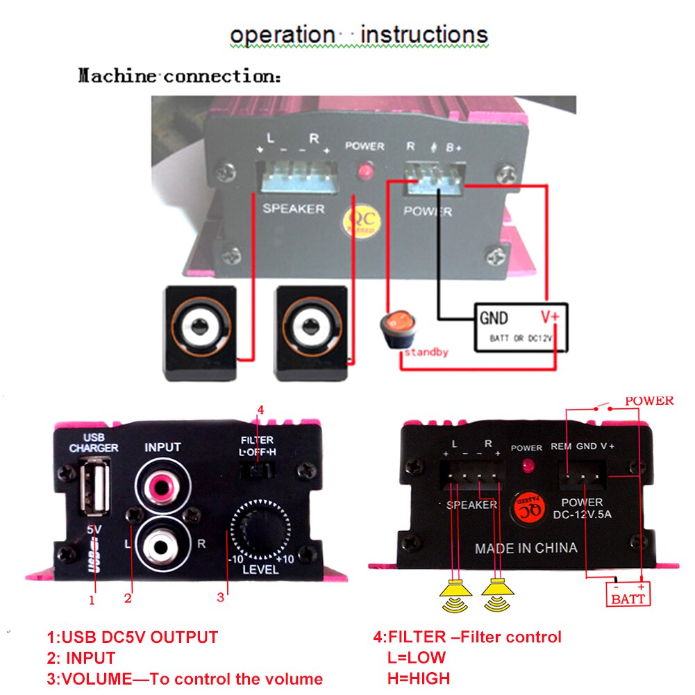 Universal Mini Subwoofer Aluminum Alloy Stereo Amplifier LED Indicator 2 Channel Power Audio Car Motorcycle Hi-Fi 12V 40W Home