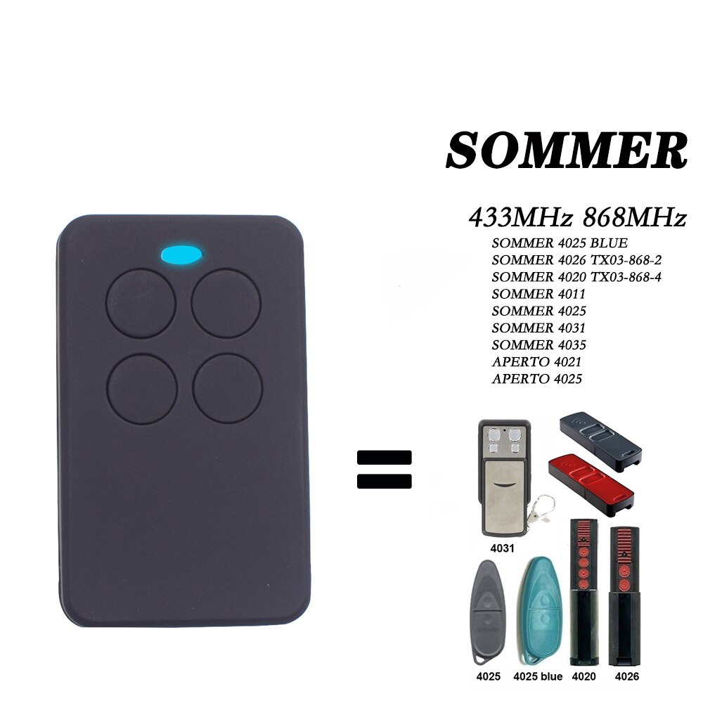 100% Compatible 433MHz 868MHz Sommer Garage Remote 4031 / Sommer 4011 Remote Control 868.35Mhz Garage Door Opener Rolling Code