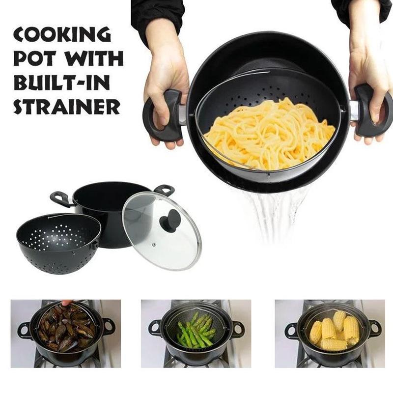 2 in 1 Cooking Pot with Built-in Strainer Rotary Water For Induction Pasta Stockpot Perfect Cooker Vegetable For Steaming G7J0
