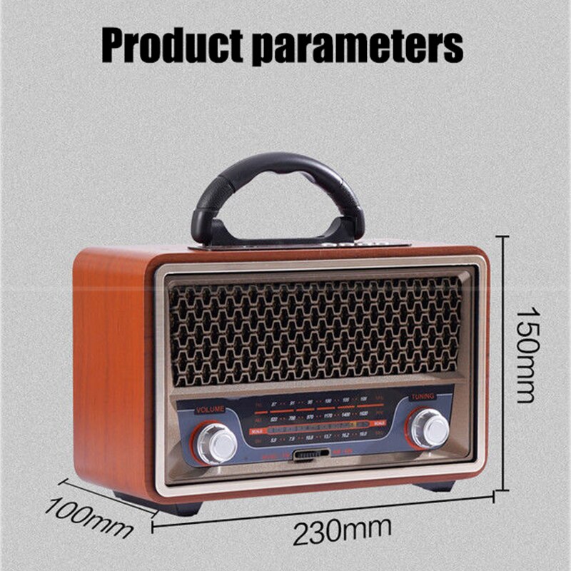 Full Band Radio Multi-functional AM/FM/SW Radio Retro Bluetooth Speaker Wooden MP3 Player Support AUX/TF Card/U Disk Play