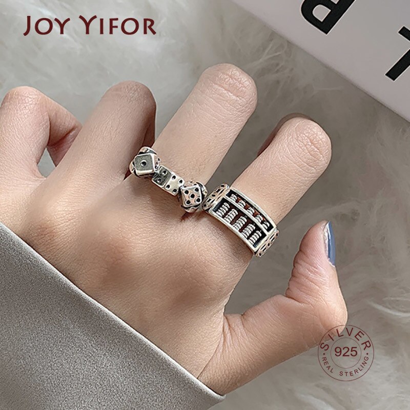 Vintage Punk 925 Sterling Silver Rings Personality Jewelry INS Simple Hollow Geometric Party Accessories