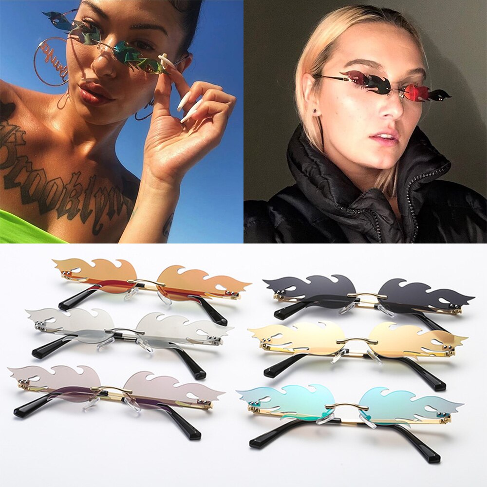 Nowy ogień płomień okulary mężczyźni kobiety Rimless Wave UV 400 luksusowe trendy Streetwear kolarstwo akcesoria zewnętrzne