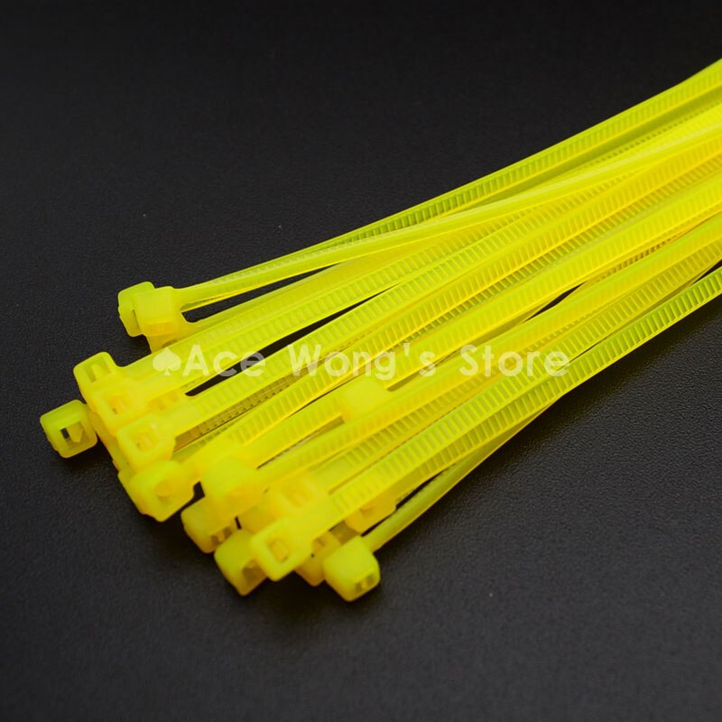 100 stk / pakke 4*200mm bredde 2.7mm farverige fabriksstandard selvlåsende nylon kabelbånd af plast, trådbinder: Gul