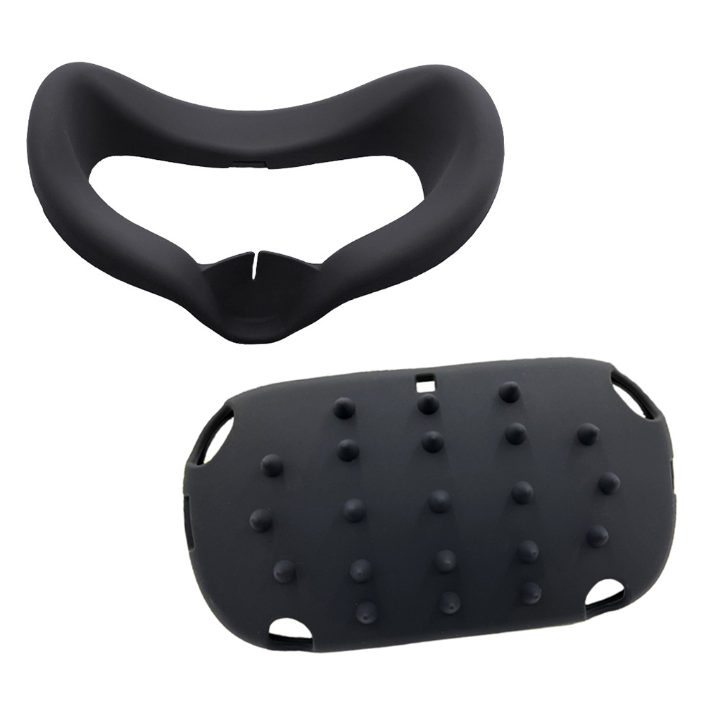2 in 1 VR Front Face Portective Cover &amp; Interfacial Face Pad Cover Silicone for Oculus Quest Headset: 2 in 1 Black