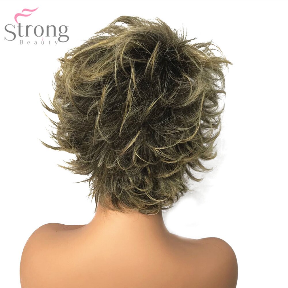 StrongBeauty Women's Synthetic Capless Wig Brown/Blonde Mix Pixie Cut Short Layered Haircut Hair Natural Wigs