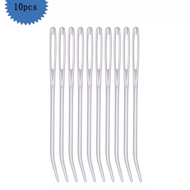 10pcs Yarn Knitting Needles Tapestry Large Eye Curved Tip Needles Sewing Pins Set DIY Household Sewing Tools: Silver