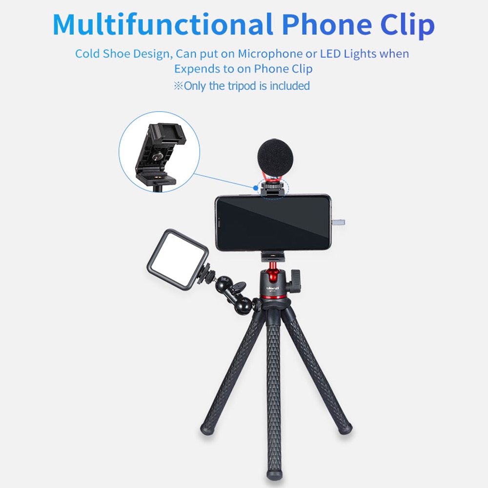 Ulanzi-trípode pulpo Flexible de MT-11, soporte con de plataforma de tornillo de 1/4 pulgadas, cabeza esférica de ajuste de 360 °, capacidad de carga de 1,2 kg/2.6lbs