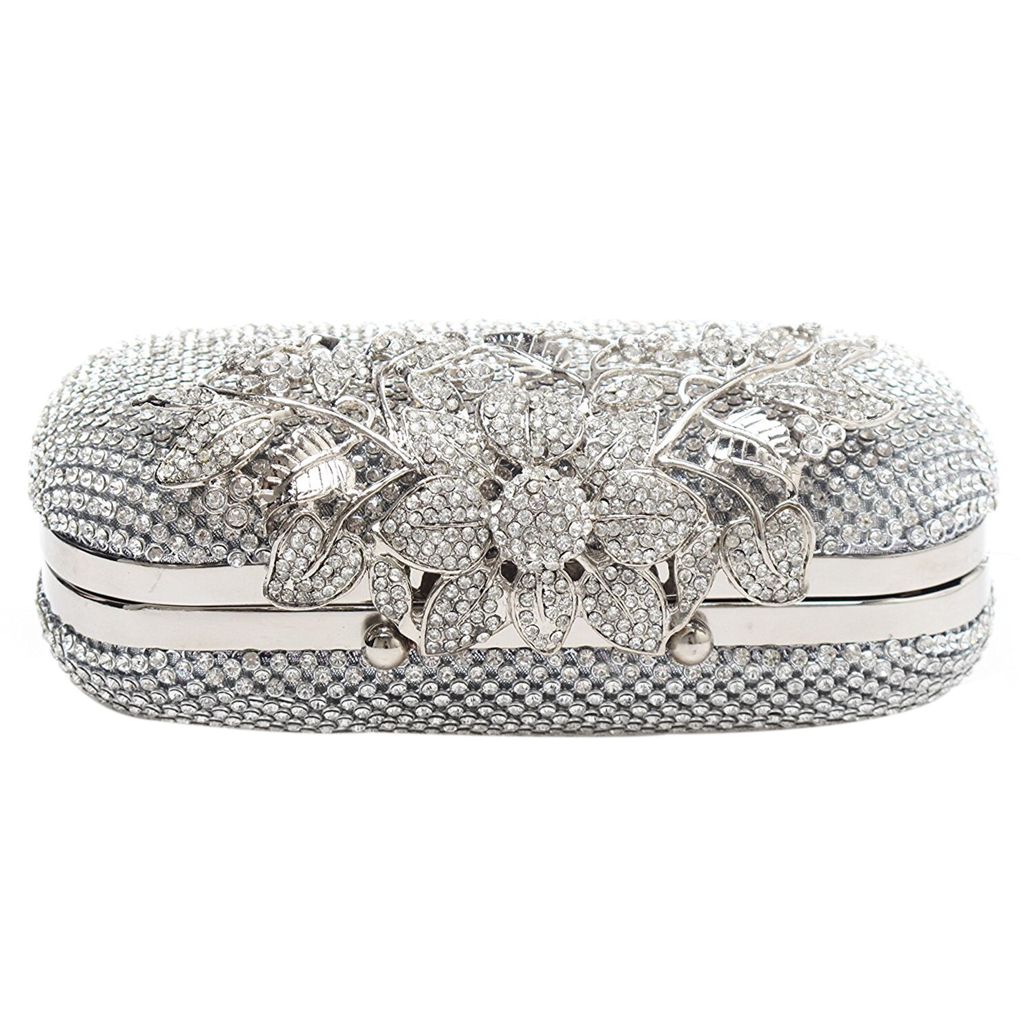 Unique Clasp Silver Diamante Crystal Diamond Evening bag Clutch Purse Party Bridal Prom