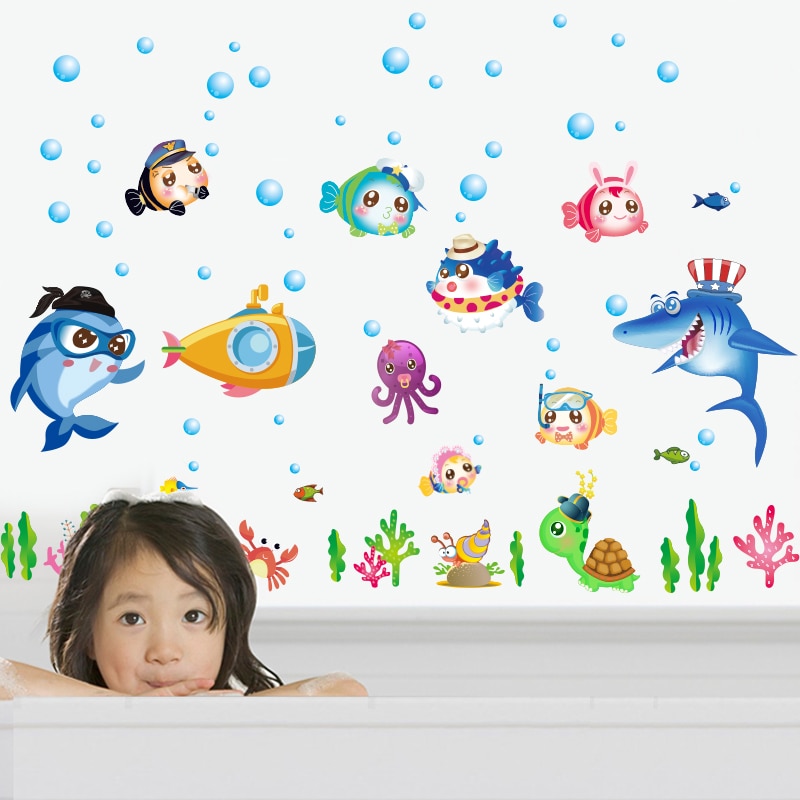 Zs sticker 42 x 140 cm tegneserie fisk wallstickers badeværelse boligindretning til børneværelse wallsticker
