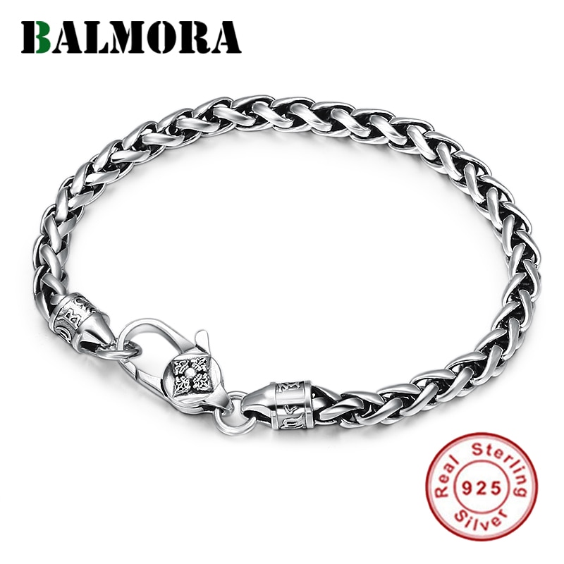 Balmora solid 925 sterlingsølv vajra seks ords sutra buddhistisk armbånd til kvinder mandlige argent homme whip vintage smykker