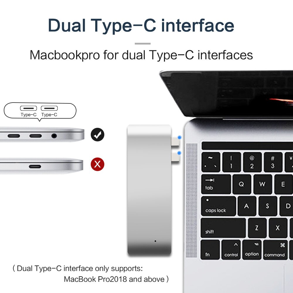Usb c hub thunderbolt 3 med usb 3.0 adapter til opladning type c hub til type c med tf sd-kort datalæsning til macbook pro