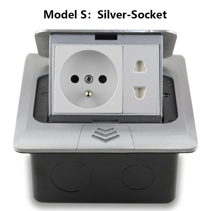 French Standard Socket With USB Charging Port Fast Pop-Up Floor Socket 2 Way Power Outlet Aluminum Alloy Material Office 16A: Silver-Socket