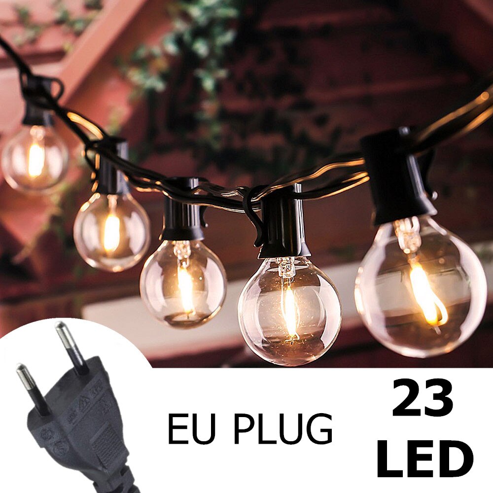 LED String Lights Solar Power Glass Bulb Electric Garland Retro Edison 25ft Lighting String Umbrella Light for Garden Waterproof: 23LED EU plug