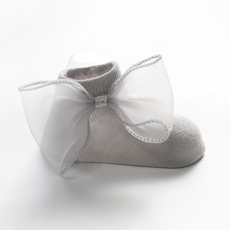 Antislip sokken voor baby's met strik, voor peuters, pasgeborenen, antislip sokken voor meisjes en jongens, effen kleur: Grijs / Xs 0-6 maanden