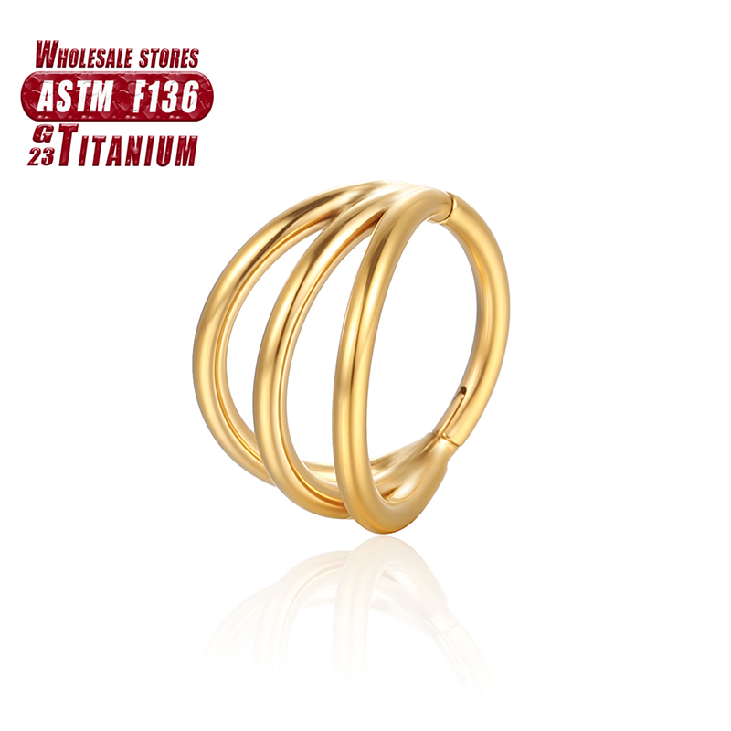Piercing Septum Zirkoon Clicker F136 Titanium 3 Zijden Uit Neus Ringen Hoepel Scharnier Segment Helix Oorbel Sexy Lichaam Sieraden: green / Goud-kleur