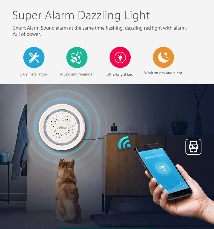 Neo trådløs wifi usb sirene alarm sensor lyd og lys sirene sensor hjem smart liv