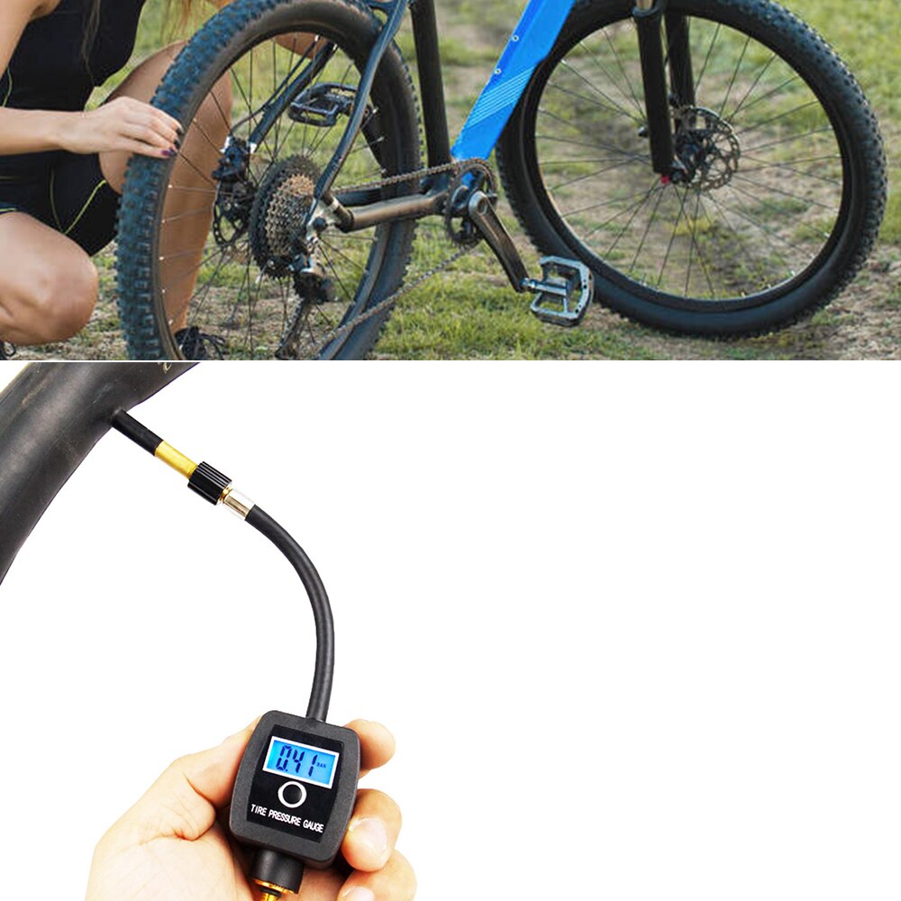 Digital bærbar dekktrykkmåler baklysskjerm mtb sykkel dekktrykk tester for bil motorsykkel sykkel tilbehør
