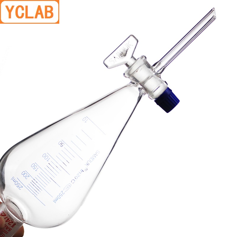 YCLAB 250 mL embudo separador forma de pera con suelo de graduación en tapón de vidrio y equipo de química de laboratorio Stopcock