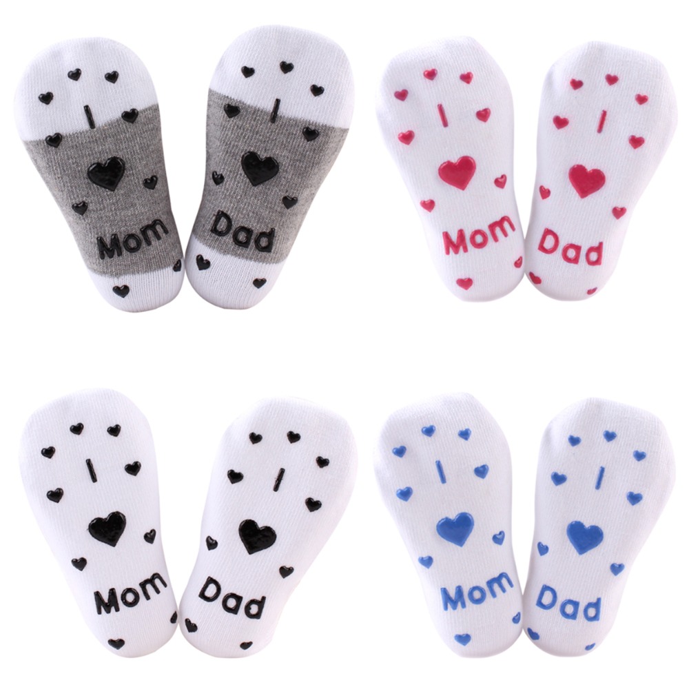 Baby Toddler Winter Warm Socks Pure Cotton Anti-slip Socks Mom & Dad Letter Socks with Glue Dots for Baby Boys & Girls