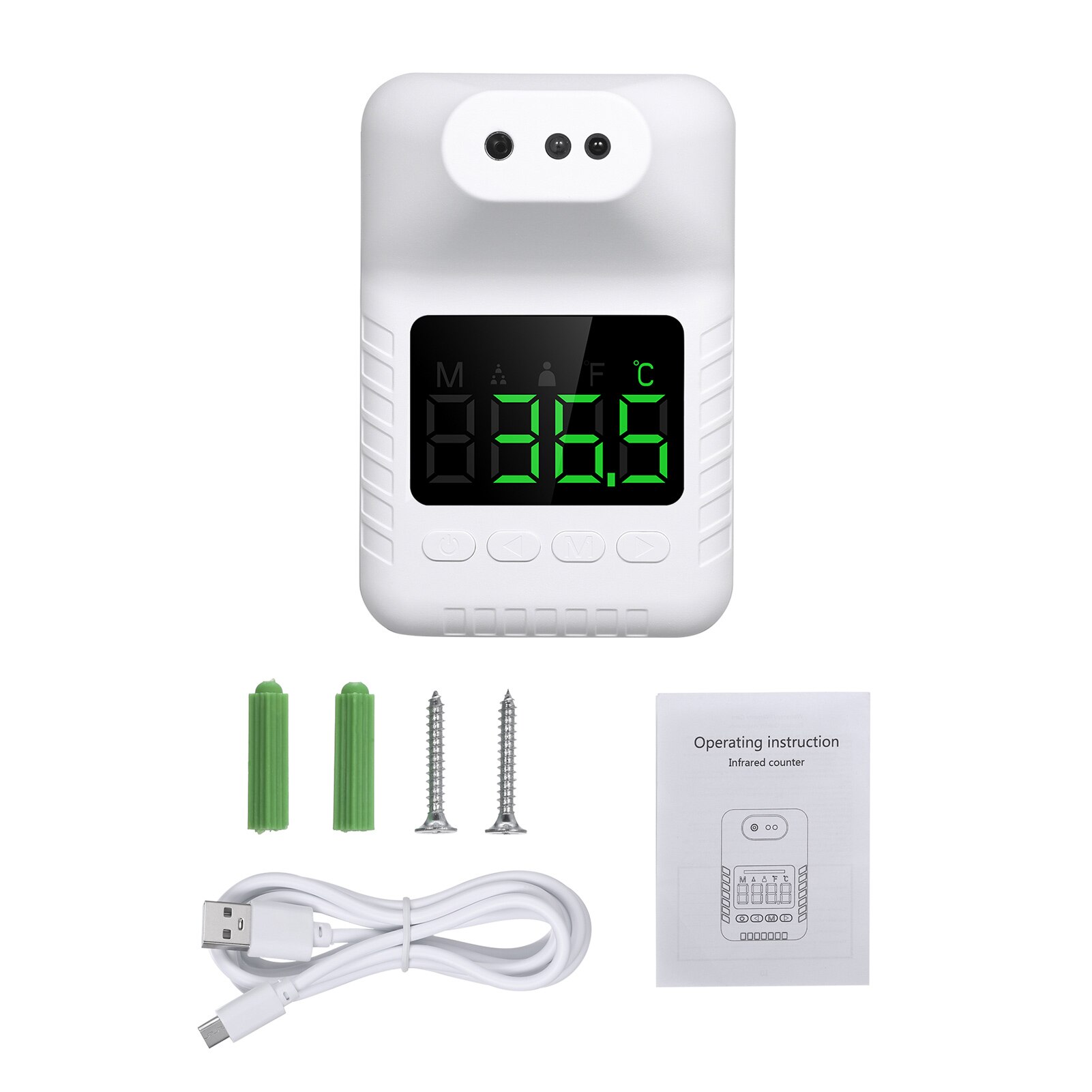 Non-contact Infrared Thermometer Wall-Mounted Forehead Temperature Measurement Meter Digital Screen Voice Broadcast Fever Alarm