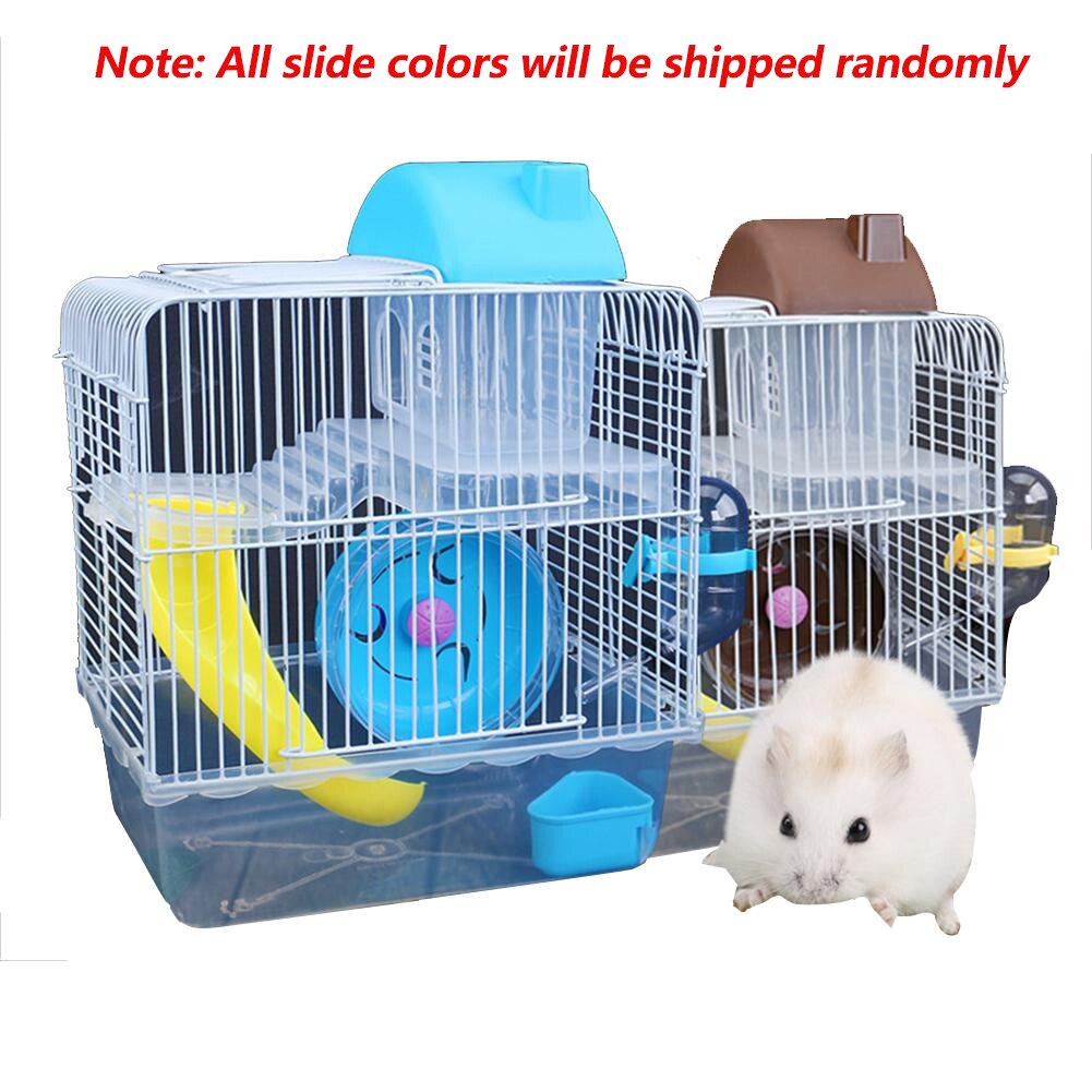Cage métallique en forme de Villa à Double étage avec bol d&#39;alimentation, jouet de patinage à roulettes, petit château, Cage Hamster à Double étage