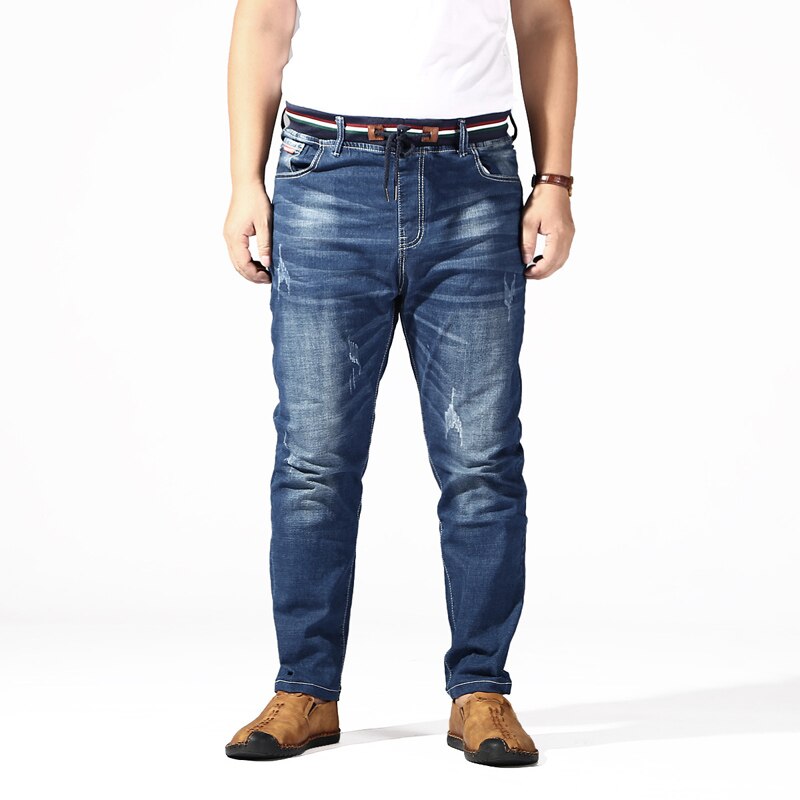 Jean grande taille élastique pour homme, pantalon ample, droit, extensible, bleu Denim, grande taille 8XL, printemps automne: XXXL