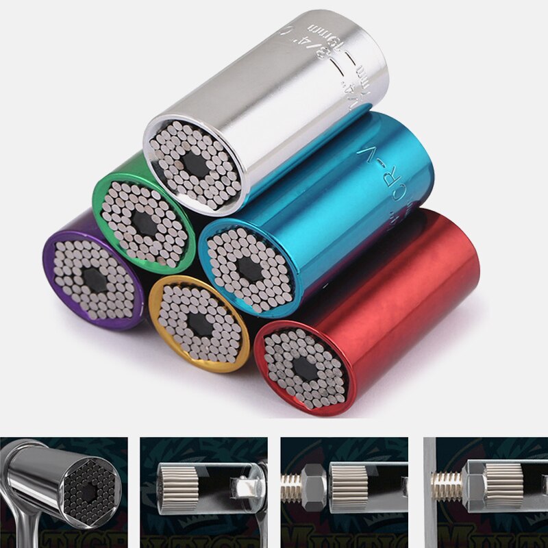 Universal Torque Wrench Head Set Socket Sleeve 7-19mm Power Drill Ratchet Bushing Spanner Magic Key Grip Hand Tools