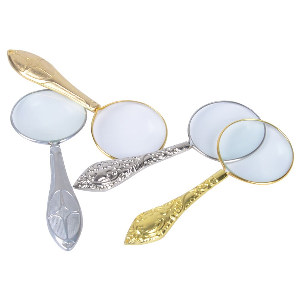 5X Gold 45mm Diameter Magnifier Glass Lens Metal Glass Mirror Flower Magnifier Complex Pattern Handle Magnifying Glass Loupe