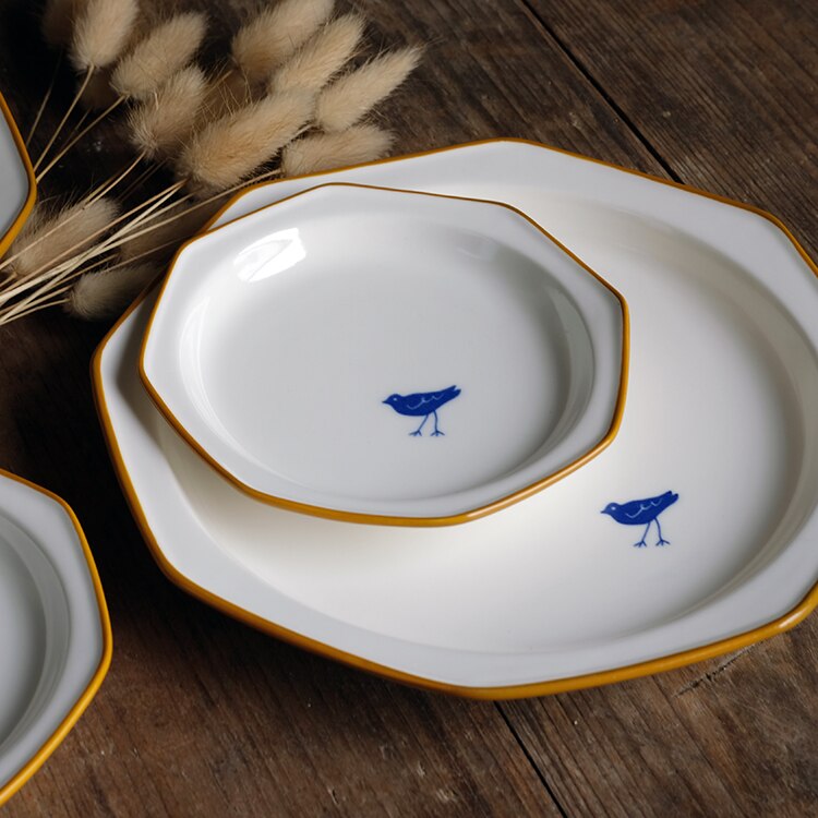 Stijl Retro Wit Oranje Rand Steranijs Handgeschilderde Egel Vogel Plaat/Blauwe Beer Onderglazuur Kleur