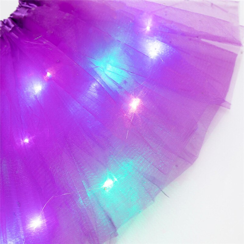 glühend Licht LED Mädchen Partei Plissee Flauschigen geschichtet Tüll Ballettröckchen Röcke Spitze Chiffon Ballkleid