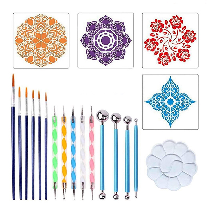 Juego de 20 piezas de herramientas de punteado de Mandala, Kit de plantillas de punteado de pintura de Mandala para pintura de arte en roca