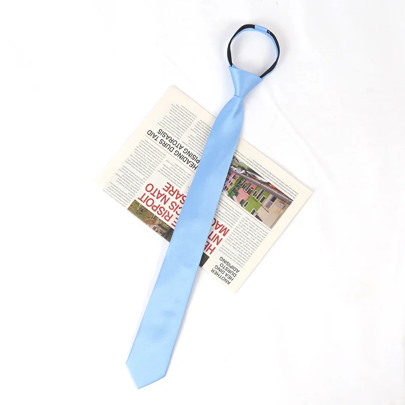 Unisex Black Simple Clip on Tie Women Men Zipper Ties Shirt Accessories Necktie for Man Skinny Slim Narrow Party Wedding Necktie: LIGHT BLUE
