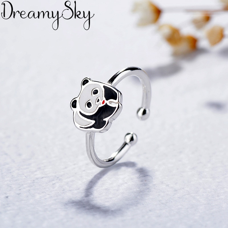 Bohemian Zilver Kleur Panda Ringen Voor Vrouwen Meisjes Grote Vinger Ring Bruids Sieraden Joyas De Plata