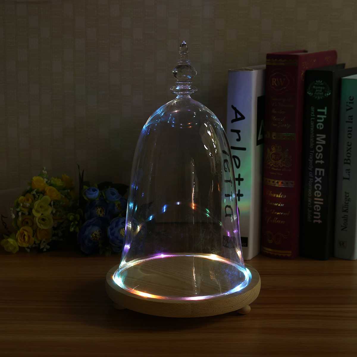 Home Decor Vases Glass Flower Display Cloche Bell Jar Dome Immortal Preservation With Wooden Base Everlasting Flower Glass Cover: Colorful