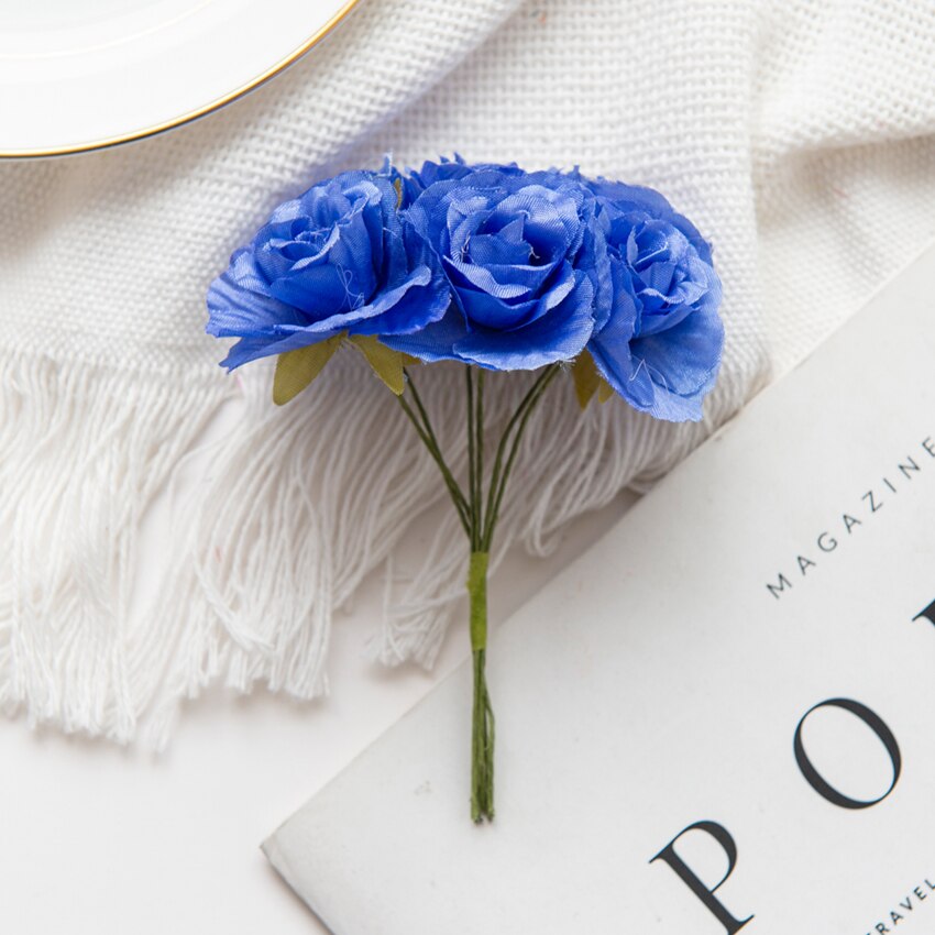 18PCS Artificial Flowers Mini Silk Bouquet Wedding Decorative DIY Wreath Christmas Decoration Vase for Home Garden Scrapbooking: L / DEEP BLUE