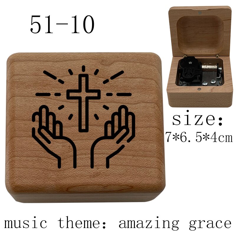 Wooden amazing grace music wind up Music Box Wife Husband church Home Christian Music Box Decoration: plum