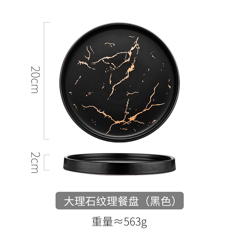 Piatto di Ceramica Forno a Microonde E Lavastoviglie 6 Pollici Piatto di Bistecca Insalata di Pannello Piatti Porcellana impostato Stile Europeo Marmo Piatto: nero