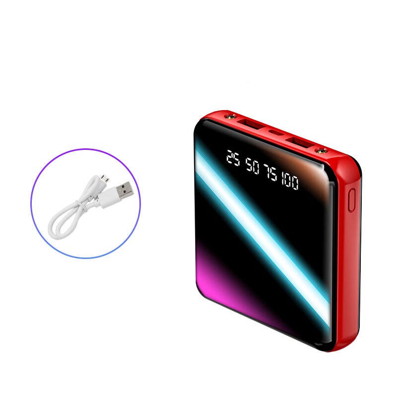 Square Power Bank 30000mAh Mobile Phone Fast Charger External Battery 2USB LED Lighting Outdoor Travel Charger for Smartphones: red