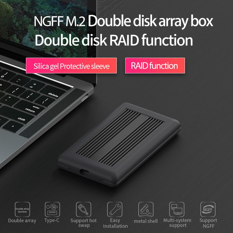 Blueendless Portable Ssd Hard Disk Case M.2 to Type-c Usb 3.1 NGFF Msata Hard Drive Enclosure Aluminum Support Double Disk