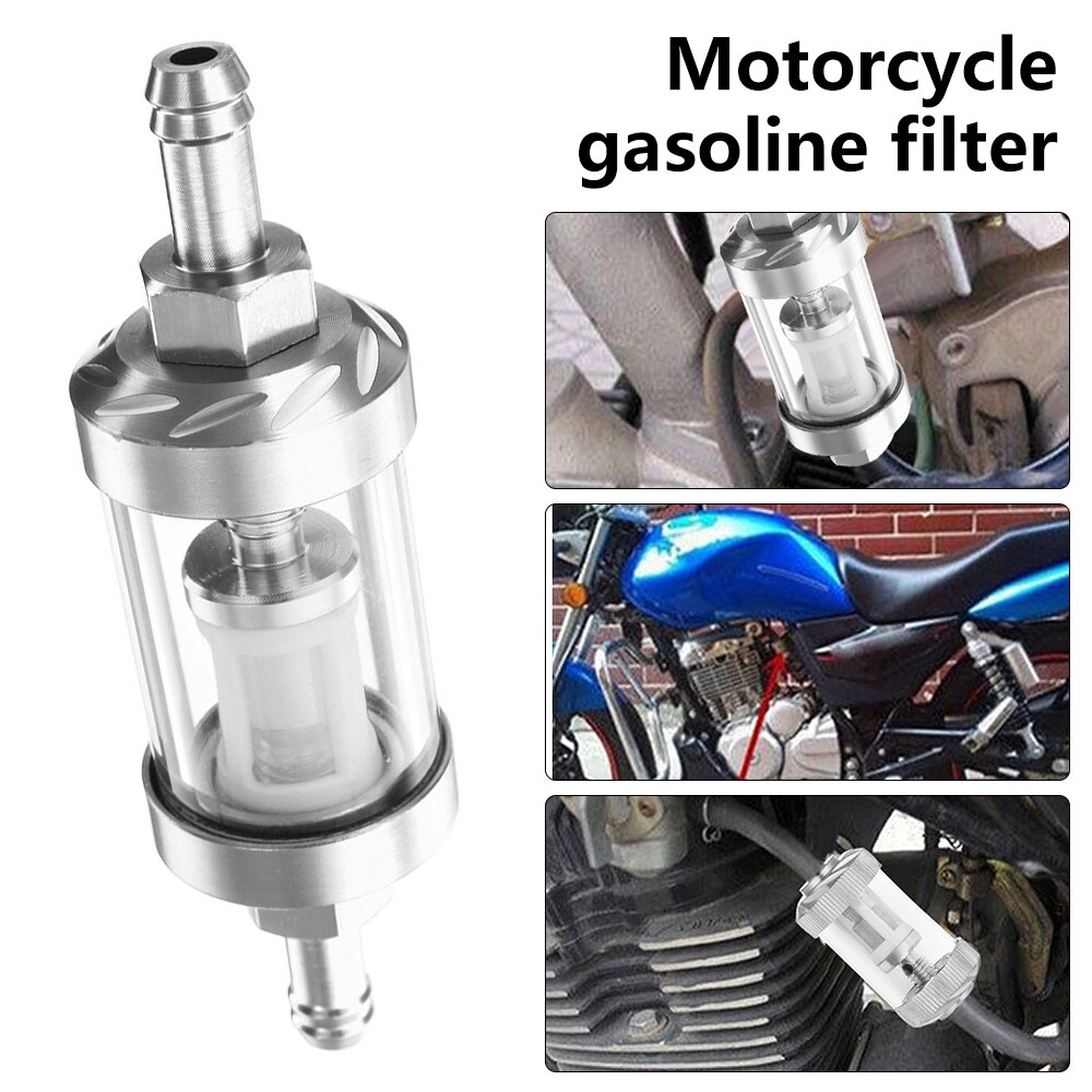 Filtro de combustible Universal para motocicleta de 8mm, filtro de combustible para coche en línea, lavable, piezas de aleación de aluminio para Scooter, accesorios para moto