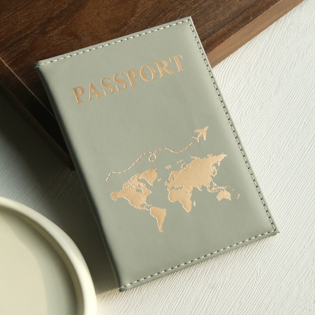 Reisepasshülle mit Weltkarte, Reisepasshülle, Organizer, schützendes Kartenetui, Ausweis, Dokument, Reisepass, Brieftasche, Kreditkartenetui: Grau